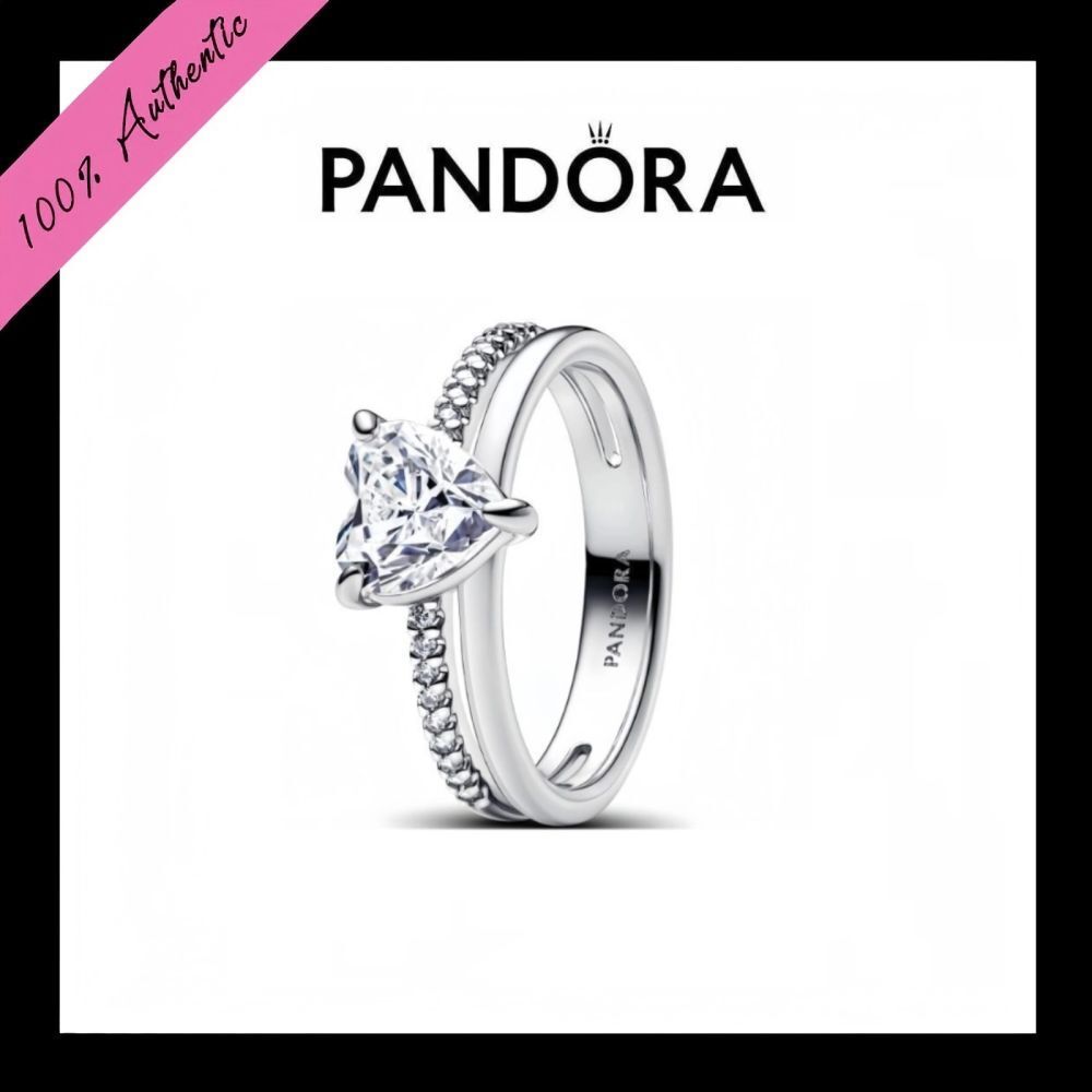 Perhiasan Pandora Double Band Heart Ring Women's Gift