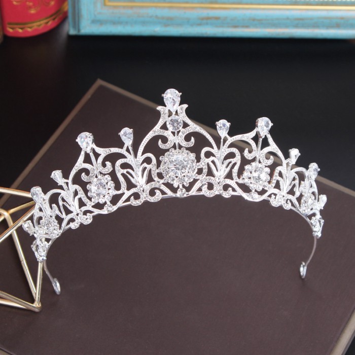 Gaun pengantin mahkota putri berlian imitasi mahkota pengantin mahkota zirkon pengantin mewah popul