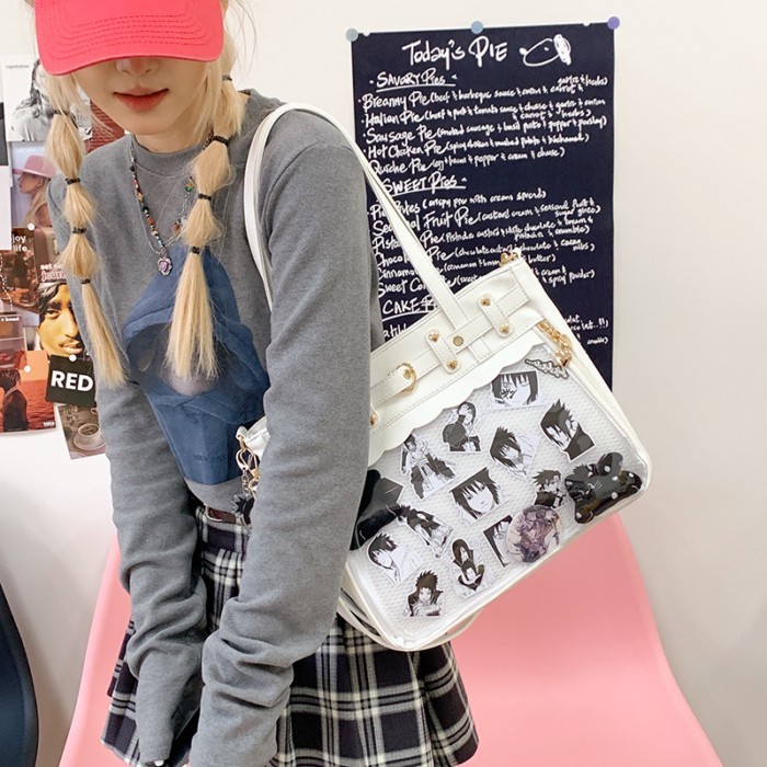Tas Rasa Sakit Nafsu Makan Besar Jepang Tas Wanita Kasual Tas Selempang Pelajar Kotak-kotak Tas Bahu