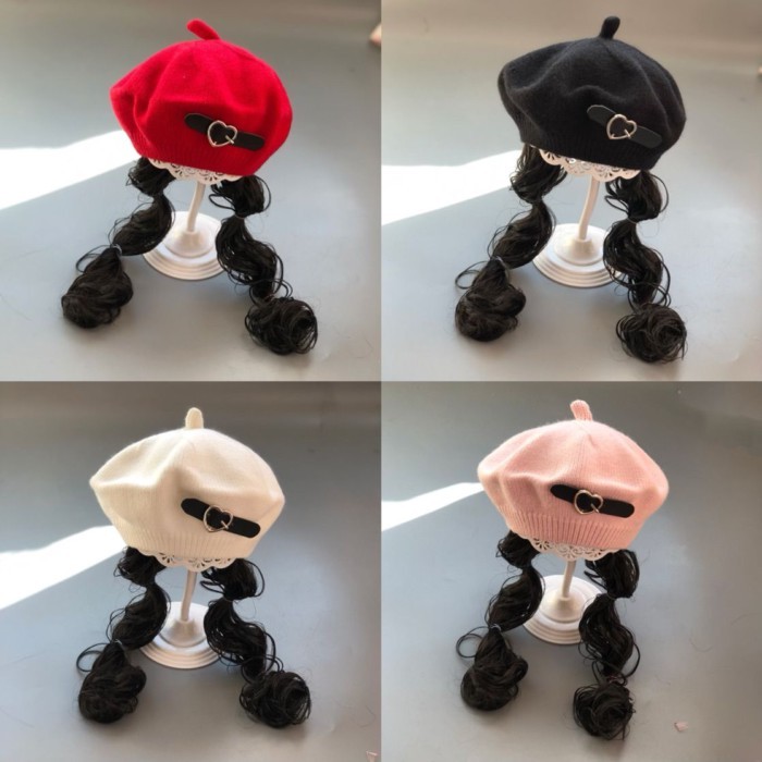 Wig Topi Anak-anak Baret Rambut Panjang Musim Gugur Musim Dingin Musim Semi Musim Gugur Versi Korea 