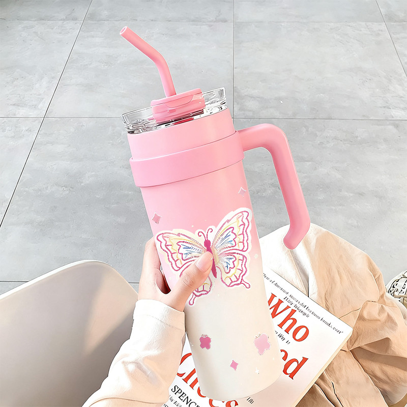 SpongeBob Hello Cartoon Tumbler dengan pegangan Botol Minum Kotak hadiah  Kapasitas Besar 1200ml Ter