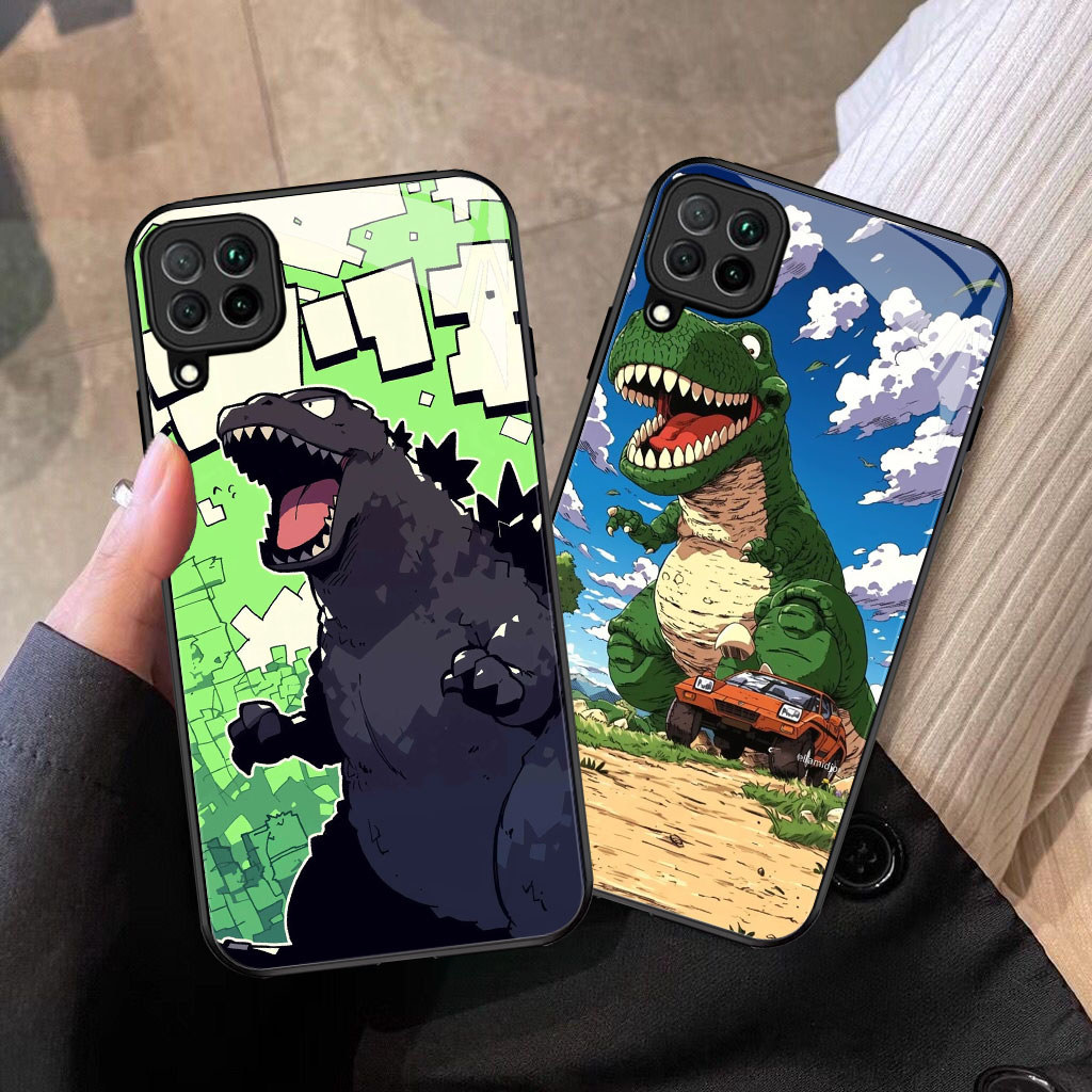 YM-15 Dinosaur Casing ponsel kaca tempered Samsung A12 A22 M12 M32 5G