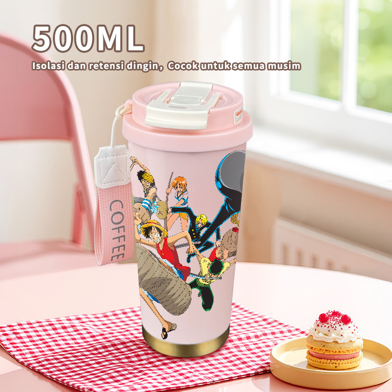 One - Piece Anime Characters  COD  Tumbler Cartoon kopi  Perempuan Termos air panas Portabel 500ml  