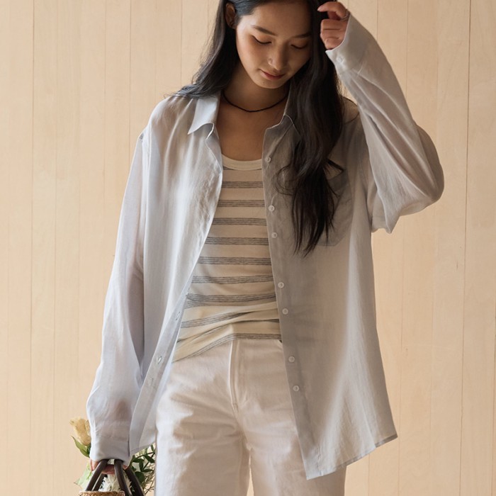 Spring And Summer Lenzing Tencel Linen Shirt Women's New Lyocell Solid Color Pocket Cardigan Skin-f