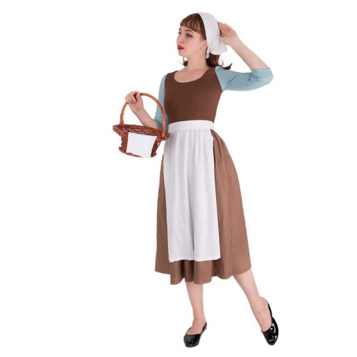 Halloween Theme Party Cosplay Cinderella Performance Costume Cosplay Maid Outfit Brown Dress