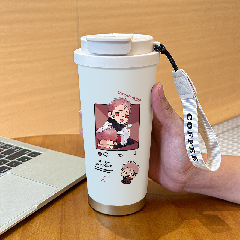 Anime Character Friendship Chibi Artwhite cartoon tumbler coffee 500ml botol premium termos lucu aes