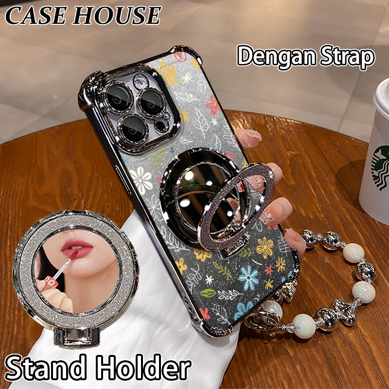 Glitter Card Case HP Samsung A04E A13 A20S A23 A52 Stand Holder Cermin Casing Samsung A10S A12 5G A3