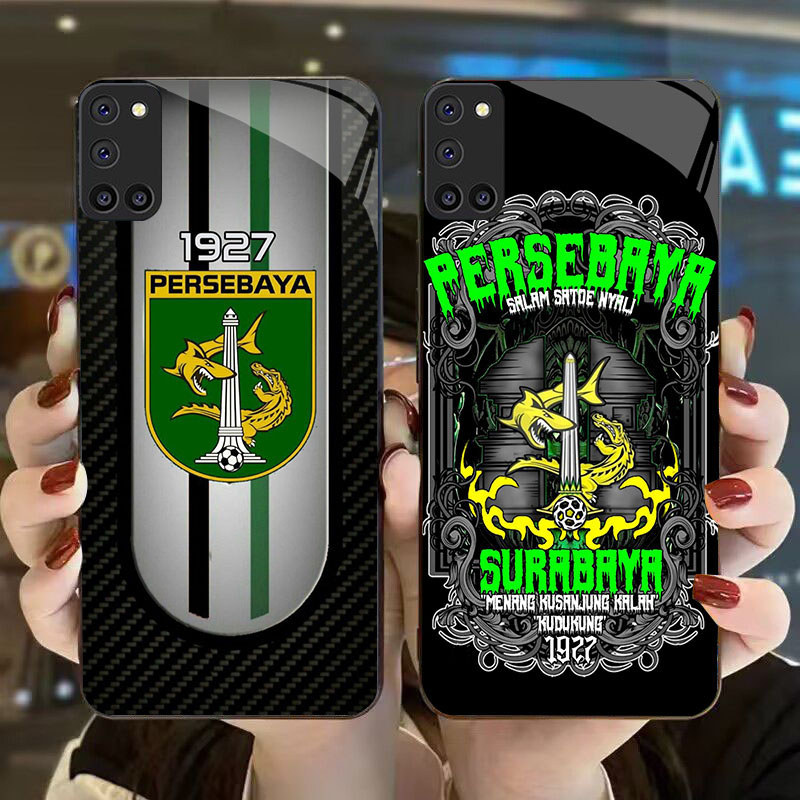 MK-22 Persebaya Surabaya KACA Glass Casing untuk OPPO Reno A92 F19 5F A72 A52 5 A94 Pro Lite