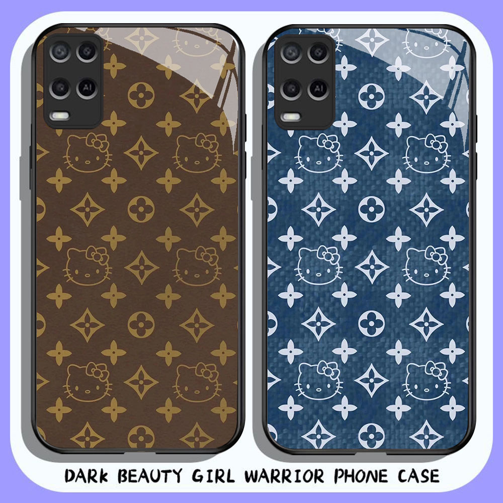 HR-95 LV Kitty Cat HD Glass Casing untuk OPPO A54 A55 Reno 7 Realme Narzo 8 8i 9 50 Pro