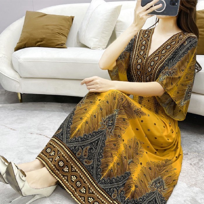 Hazel. gaun sutra katun hijau rok pantai panjang rok katun sutra busana musim panas ukuran besar gau