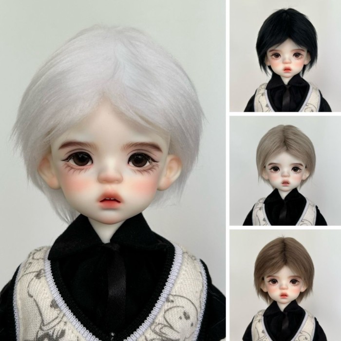 Bjd wig rambut pendek bayi dengan warna hitam dan putih coklat sehari-hari dengan santai ambil penat