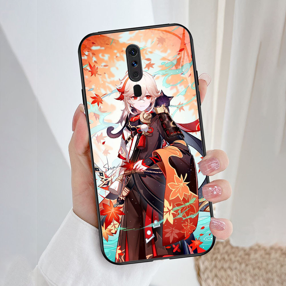 YE-20 Genshin Impact Casing ponsel kaca tempered OPPO Reno A12E 2Z A3S 2019 A9 A9X A5 2F F11 2020 Pr