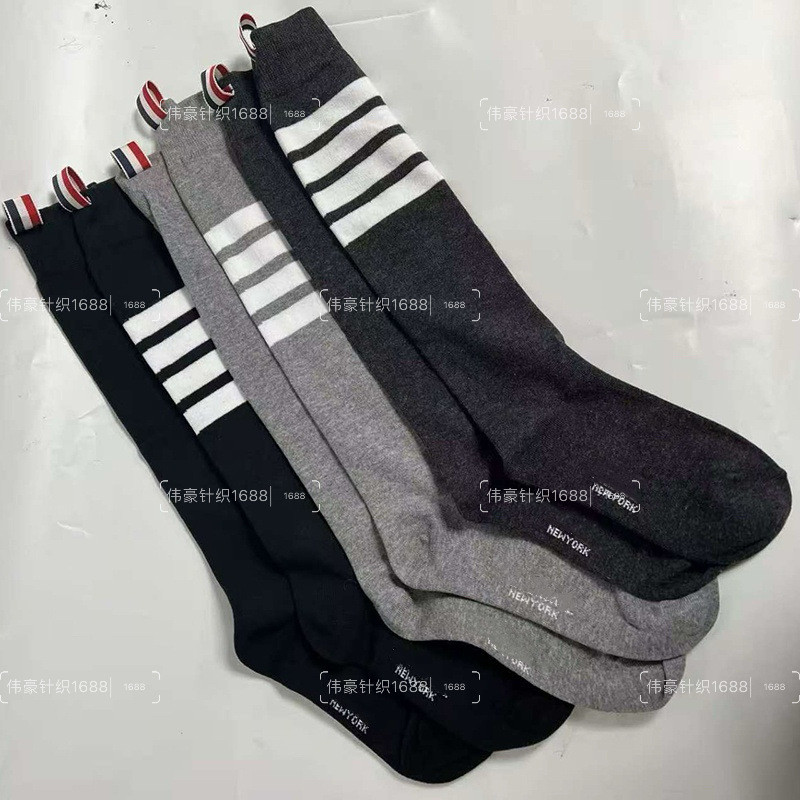 Kaos Kaki Kaus wanita trendi versi AB garis TB empat , betis, lutut dengan label kain, kaus kaki set