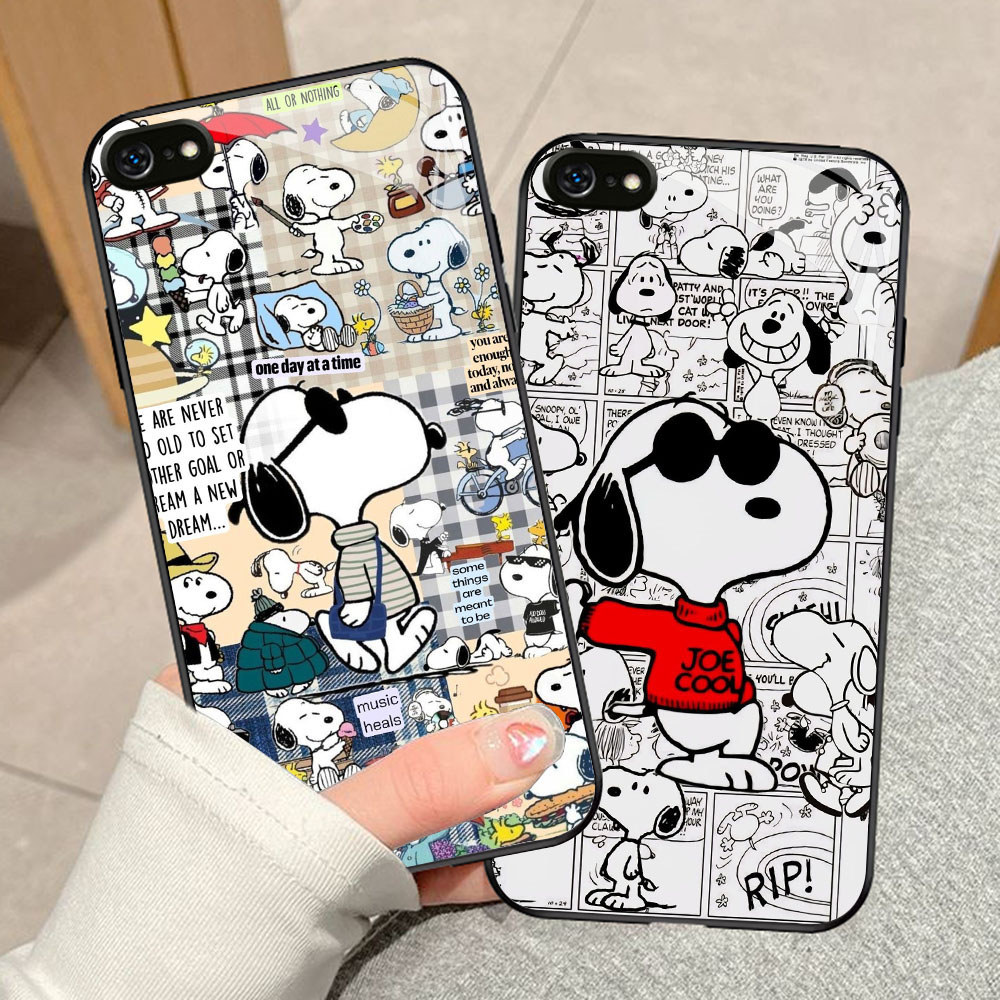 A2-58 Snoopy Casing ponsel kaca tempered iPhone 7 XR X 6S XS 8 SE 6 Max Plus 2020 2022