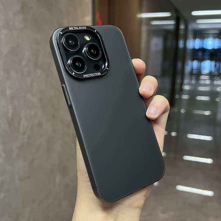 IPHONE Casing Frosting Simple Dan Canggih Untuk Iphone14 13 12 Pro Max Dengan Perlindungan Lensa Ferrule14 Pro Max Logam Canggih Hitam Matte Dan Tahan Jatuh Hard Case