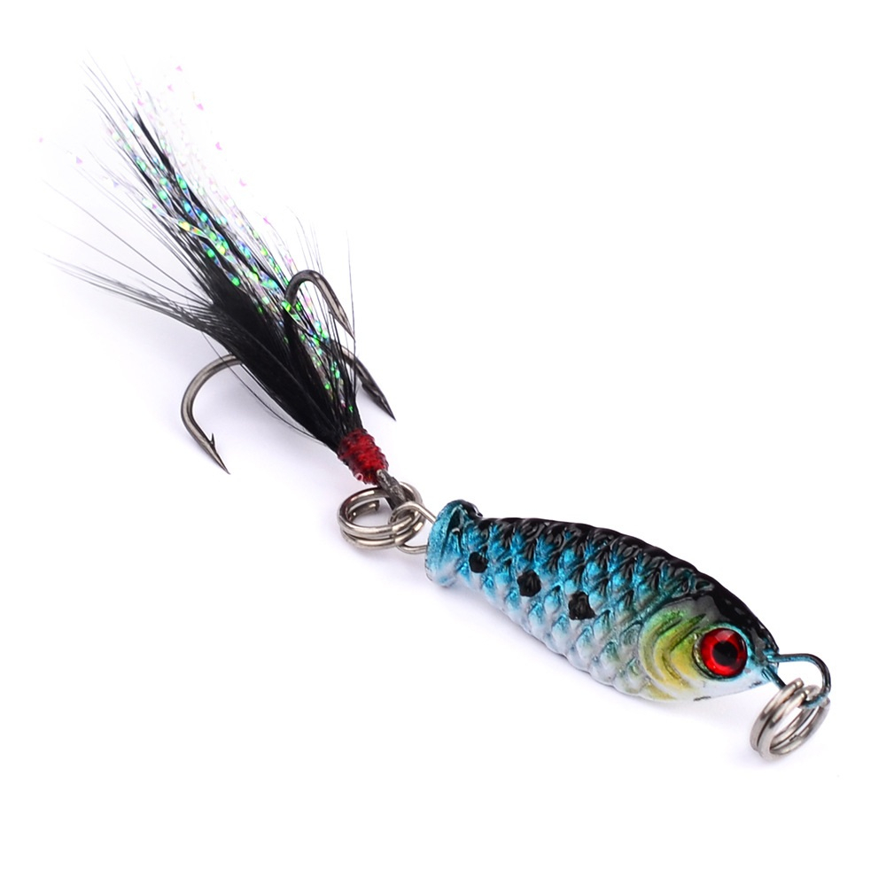 50pcs Mini Jig Fishing Lure 3.2cm 5g Swimbait Bass Tenggelam Buatan Keras Dengan Bulu Wobbler Umpan Jigging Tackle