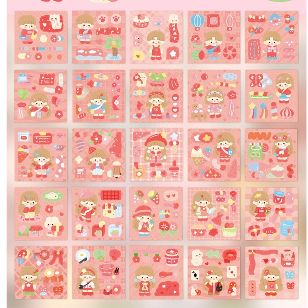 100pcs/set Stiker Kartun Set Transparan Tahan Air DIY Jurnal Scrapbooking Stiker Telepon Kawaii Stationery