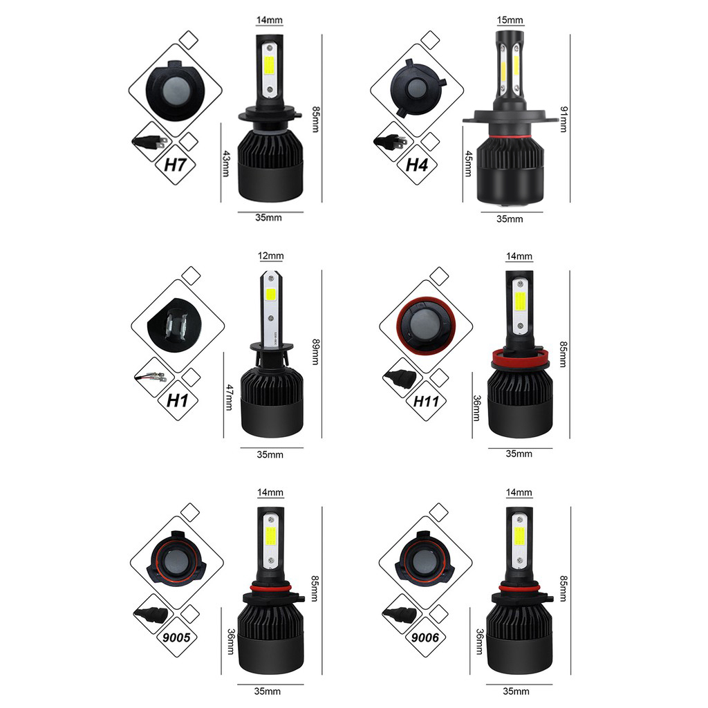 1 Pasang Lampu Depan Mobil LED H1 H3 H4 H7 H8 / H9 / H11 9005 9006 HB3 HB4 LED headlight 6000K 4300K