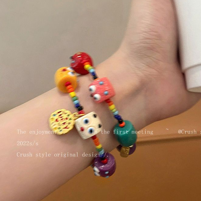 Kartun Manik Gelang Monster Kecil Warna-Warni Manik Gelang Wanita Tali Elastis Bangle Bracelets