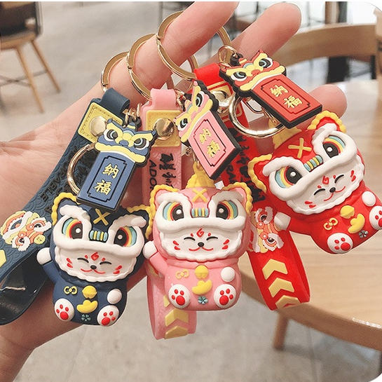 Awakening the Lion China-Chic Rabbit Year Key Chain for Fortune Cat Figure Tahun Baru Gantung Piece Tahun Baru Hawa Bunny Happy Gift