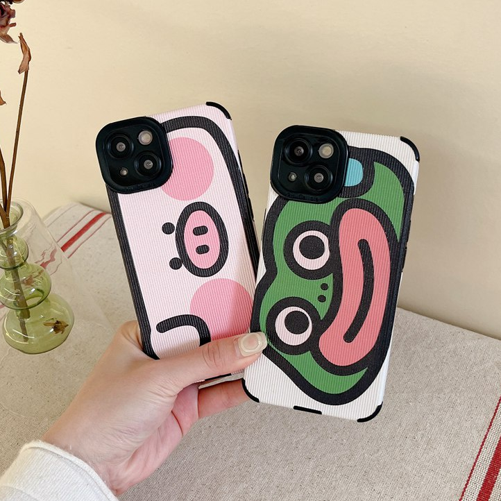 Cartoon Pet Pig Frog Leather Softcase iPhone iP 7 8 + Plus SE 2020 11 12 13 14 Pro Max 14 Plus for Girl Couple