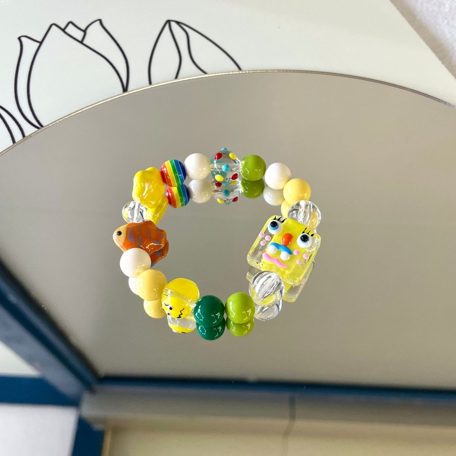 Lucu DIY Spongebob Manik-Manik Gelang Wanita Bangle Hadiah Gelang Elastis