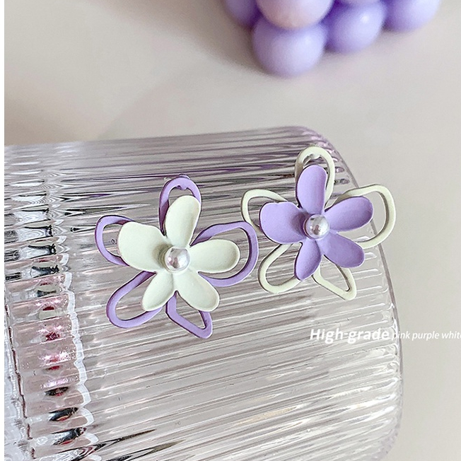 Musim Panas Anting Ungu Baru Ladies Pearl Flower Earrings