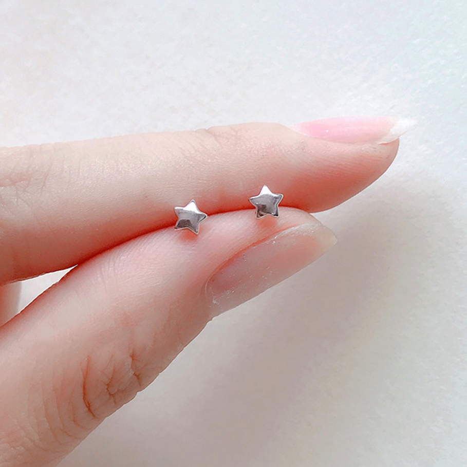 Anting Tusuk Bintang Kecil Mini Kecil Lapis Silver Minimalis Untuk Wanita Perhiasan Tindik Telinga Lucu