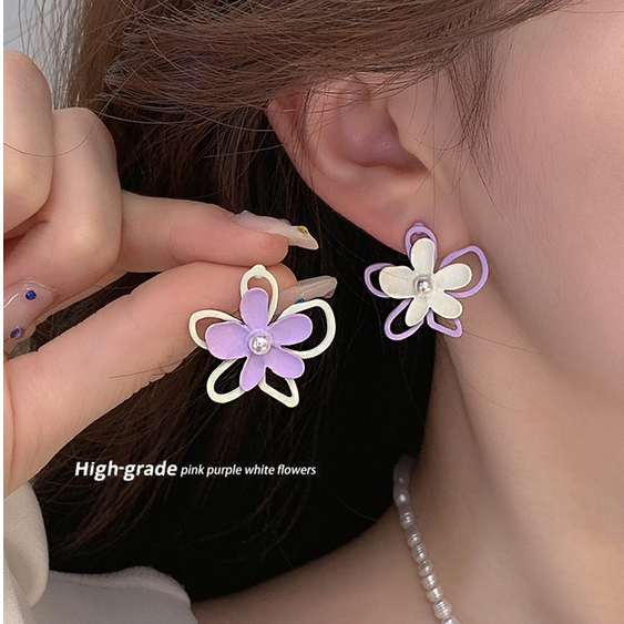 Musim Panas Anting Ungu Baru Ladies Pearl Flower Earrings