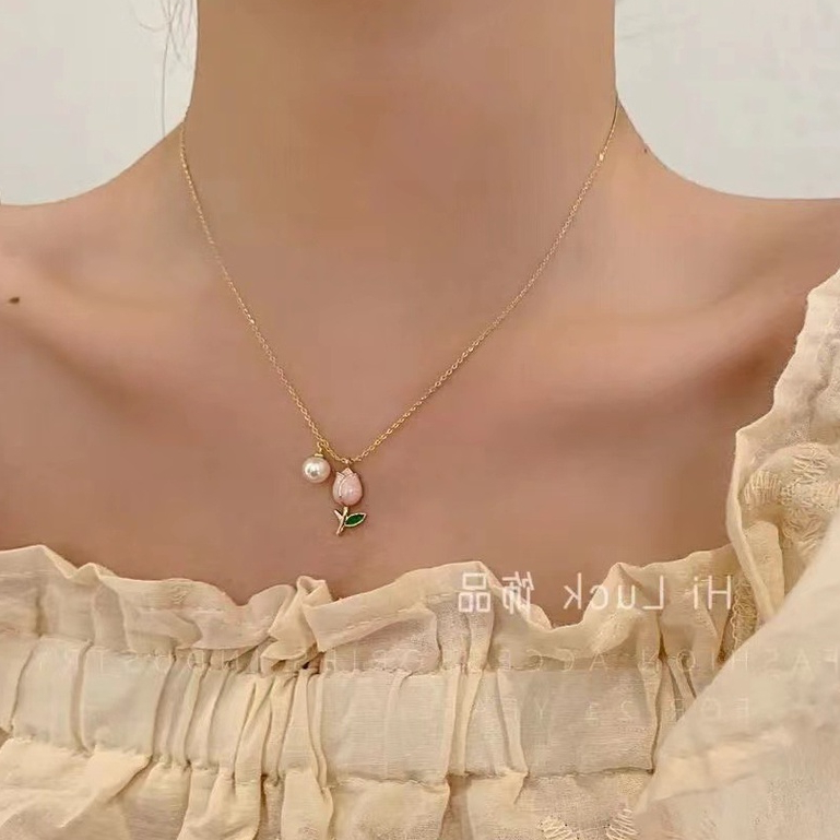 Fashion Tulip Mutiara Liontin Kalung Untuk Wanita Emas Sliver Rantai Choker Aksesoris Perhiasan