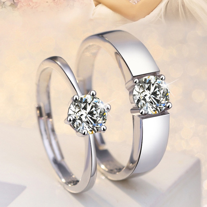 Cincin Pasangan Model Terbuka Bahan Platinum Plated Gaya Korea Untuk Pernikahan