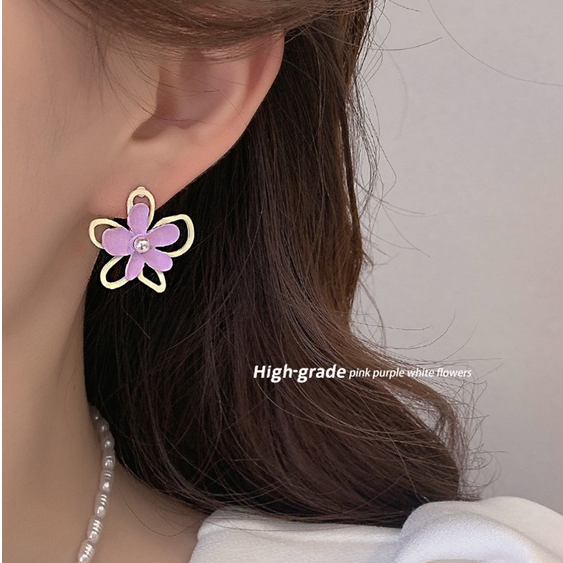 Musim Panas Anting Ungu Baru Ladies Pearl Flower Earrings