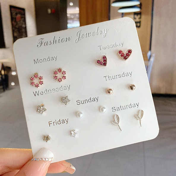 7buah set Versi Korea Dari Anting Musim Panas Klasik Anting Wanita Bunga Mutiara Sederhana