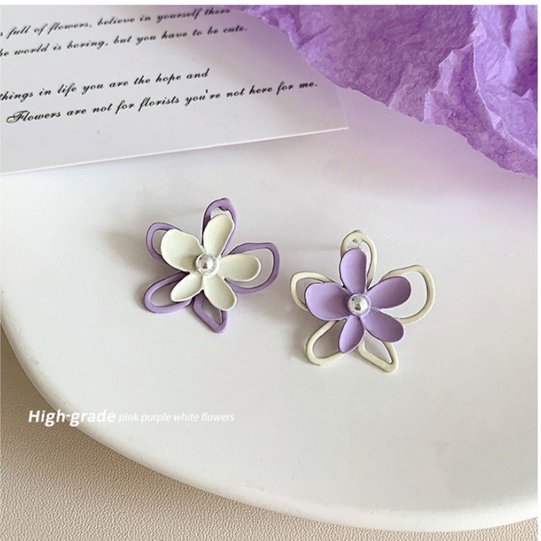 Musim Panas Anting Ungu Baru Ladies Pearl Flower Earrings