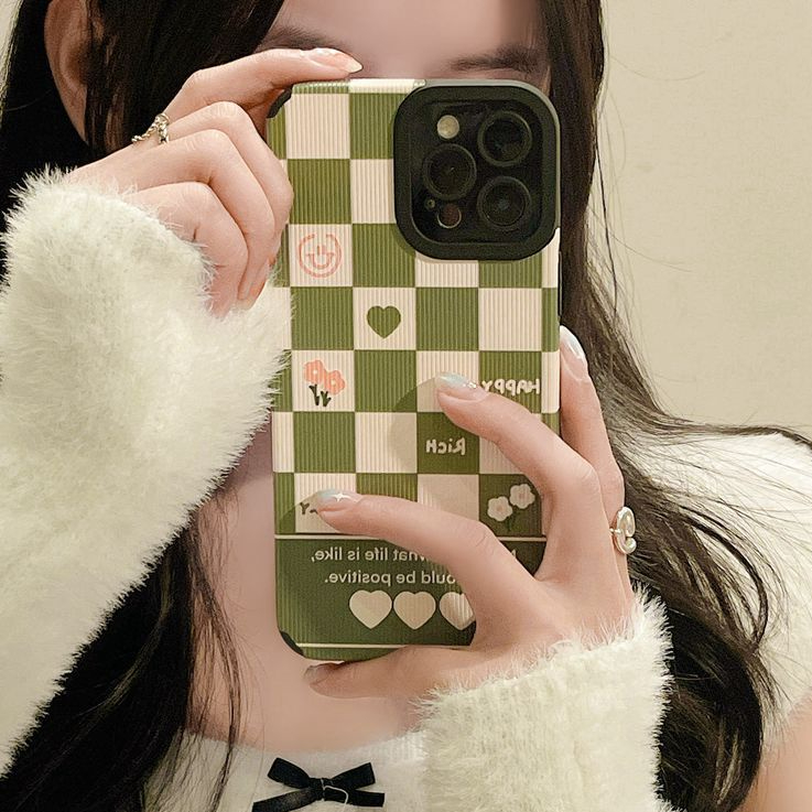 Green lattice Soft Leather Case HP OPPO A9 A53 A33 A31 2020 Reno 3 5 6 A3S Realme C1 X XT A7 A12 A11K F9 Pro F11 A52 A92 A92 A91 K5 K3 Casing Gadis Lucu VIVO V9 Y91c Y93 Y11 Y12i Y12 Y15 Y17 Y19 S1 Z1 Pro Y50 Y30 Y30i Y20 Y20S Y20A Y12S