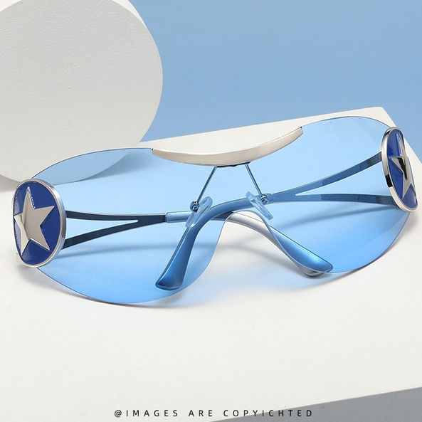 Punk One Piece Kacamata Goggle Baru Y2k Tanpa Bingkai Kacamata Matahari 2000's Shades Eyewear UV400 Desainer Perempuan Lima Bintang Kacamata