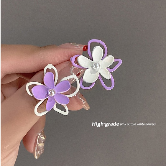 Musim Panas Anting Ungu Baru Ladies Pearl Flower Earrings