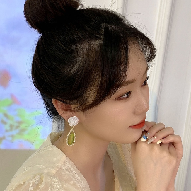 Musim Panas Anting Hijau Baru Mutiara Bunga Stud Earrings Fashion Wanita Earrings