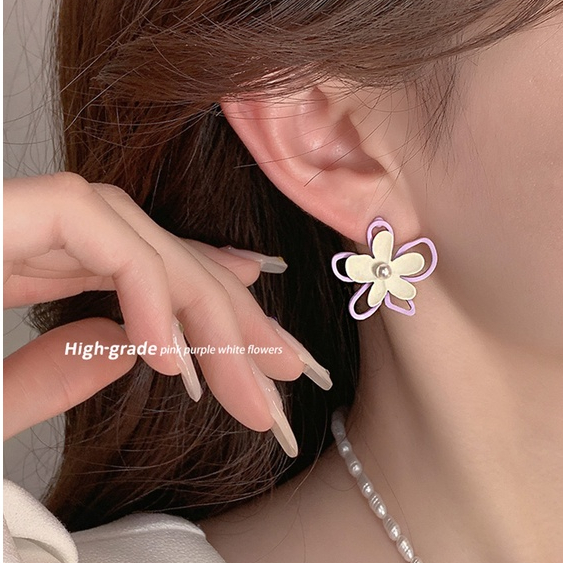 Musim Panas Anting Ungu Baru Ladies Pearl Flower Earrings