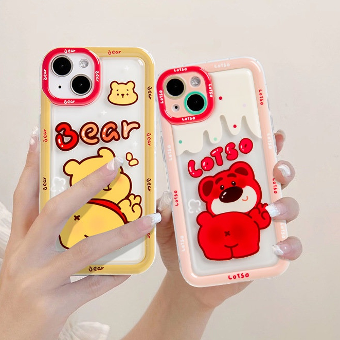 Case Realme C55 7i C30 C6i 5 5i 5s C21Y C35 C15 C25 C11 2021 C20 C3 C1 C2 C30S Realme C12 C33 C11 2020 C25Y C25s Winnie the Pooh Strawberry Bear Manyo Soft Cover Tahan Guncangan