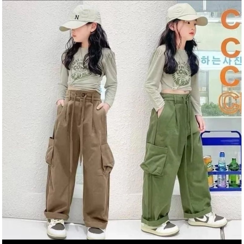 CELANA PANJANG CARGO ANAK PEREMPUAN/LOOSE PANT CARGO/CELANA PANJANG HIGHWAIST ANAK PEREMPUAN/CEWEK U