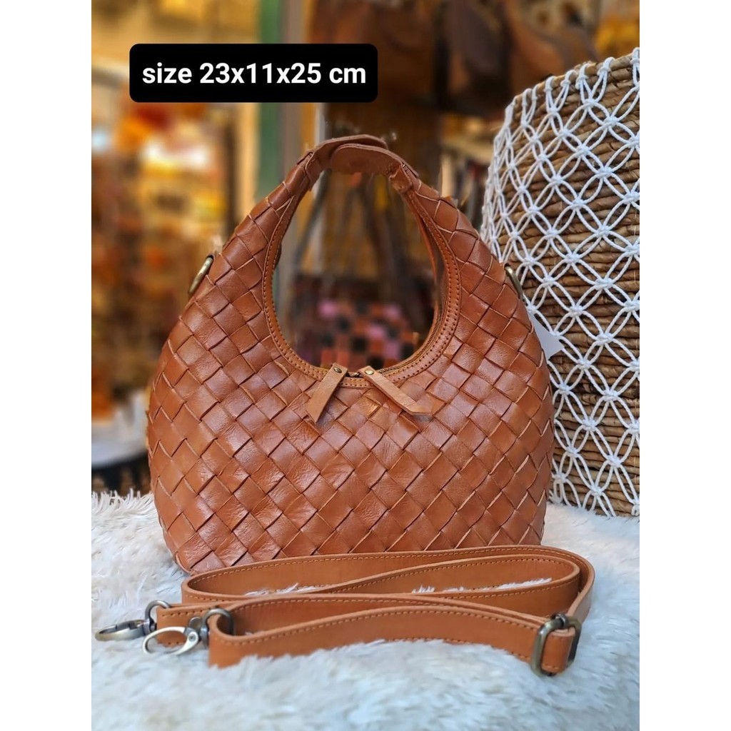 Bottega Tas Kulit Sapi Asli - Leather Bag Hand Bag - Armpit Bag Botega Anyaman Jogja by Rajut Galawi