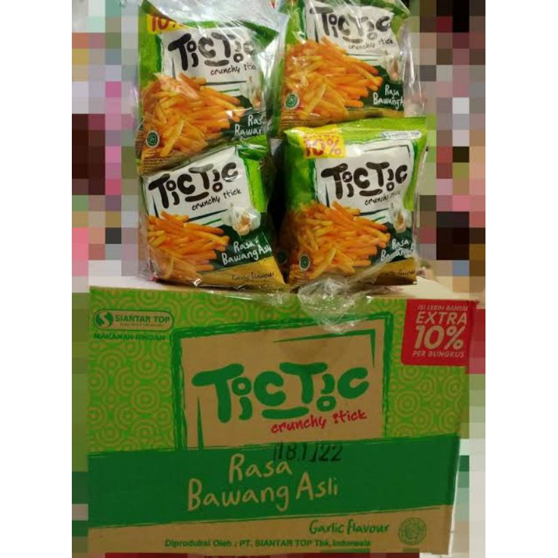 

Snack TicTic Crunchy Stick Rasa Bawang Asli 1 Renteng Isi 10x20g