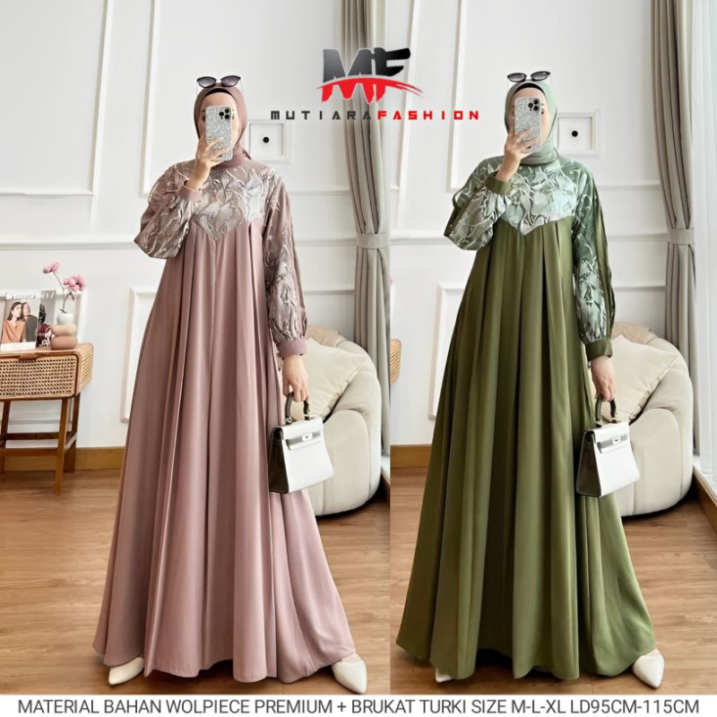 Baju Dress Elzatta Hijab | Gamis Brukat Turkey New Mutiara Fashion Set Hijab