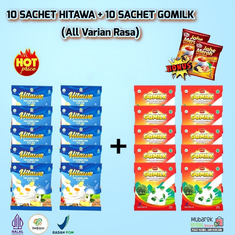 

[BONUS 2 JAHE MERAH] 10 sachet HITAWA dan 10 sachet GOMILK untuk terapi nyeri sendi dan imunitas