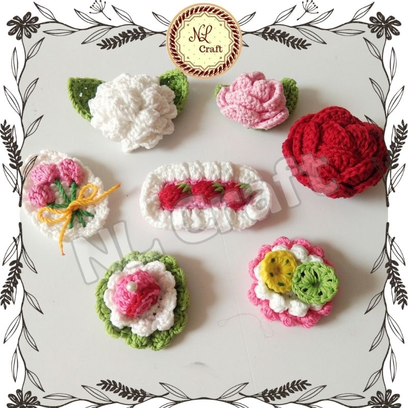 Bros Mawar Rajut Melati Tulip Cupcake Aksesoris Hijab Jilbab Wanita