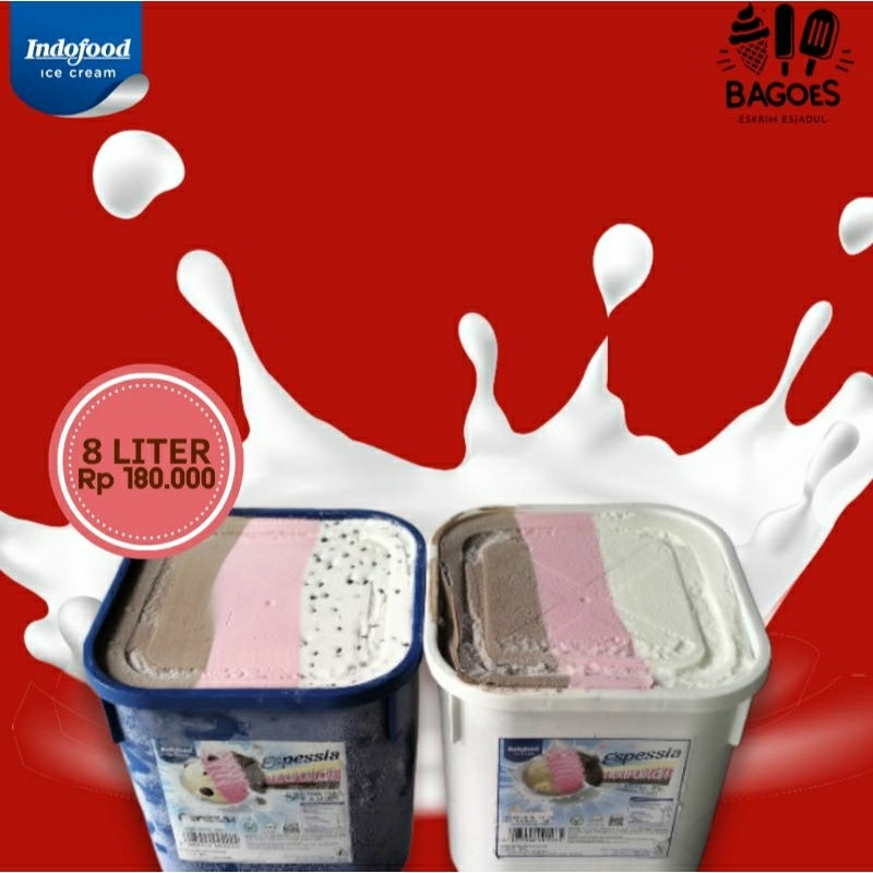 

ES KRIM INDOESKRIM 8 LITER NEOPOLITAN COKLAT VANILA STROBERRY