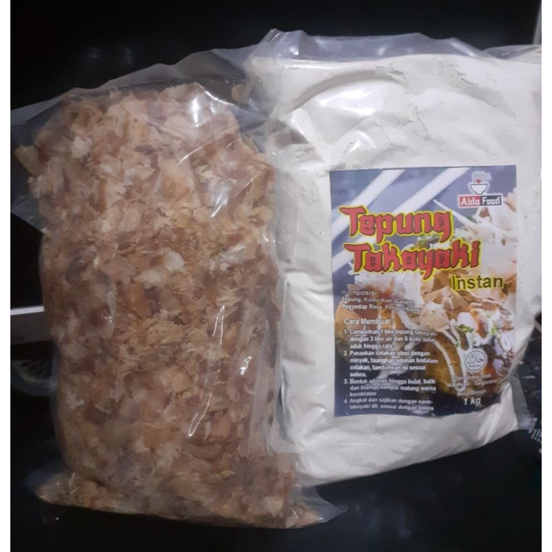 

paket takoyaki hemat tepung takoyaki( tepung 1kg,katsubushi 50 gram)