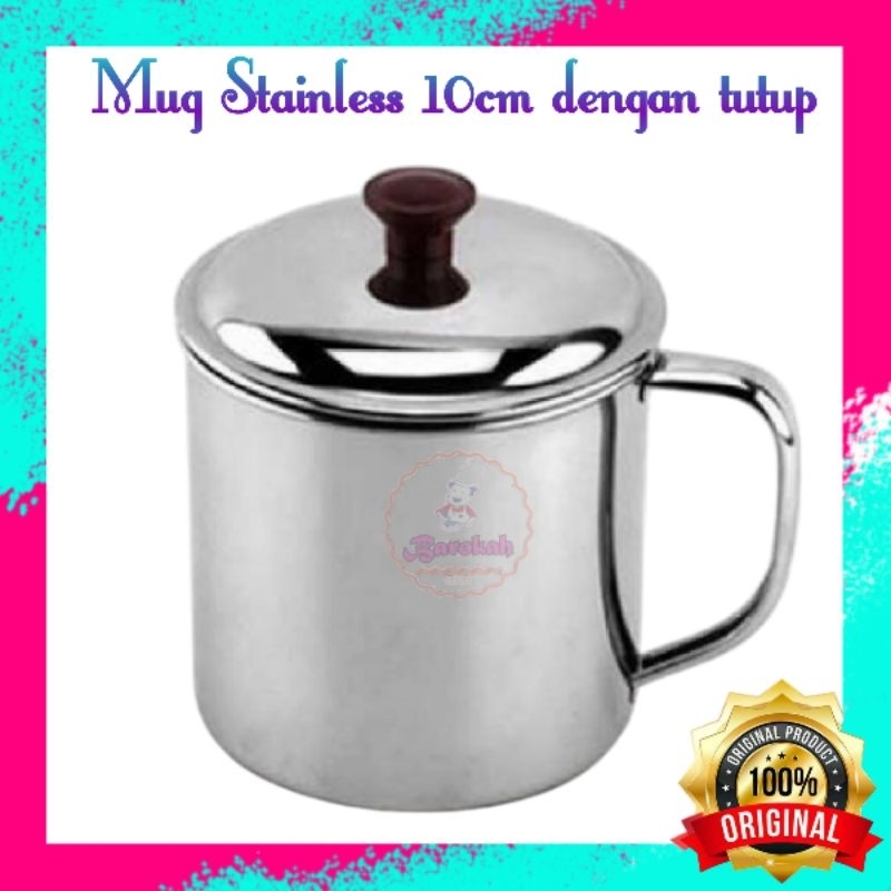 Mug Stainless 10cm dengan tutup / Gelas Stainless 10cm / Cangkir Stainless