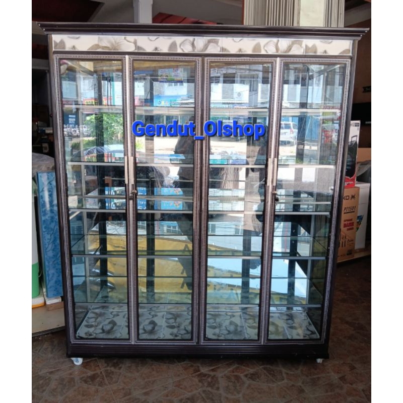 (Khusus Wilayah Kota Palembang) Lemari Hias Kaca 4Pintu, Lemari Serbaguna Kaca, Lemari  Kaca Serbagu